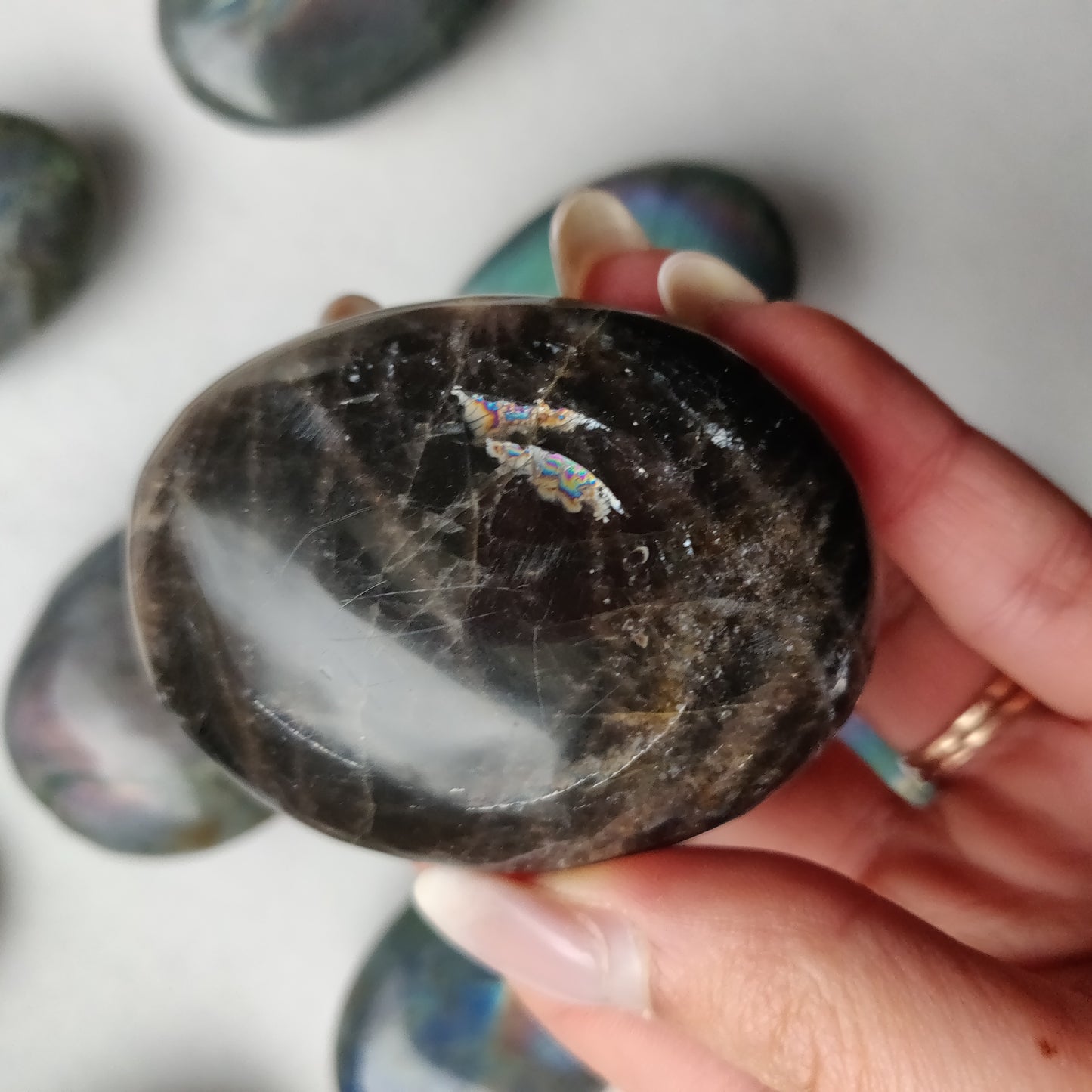 Black Moonstone Palm Stone, Flashy Black Moonstone (#9)