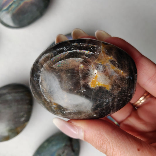 Black Moonstone Palm Stone, Flashy Black Moonstone (#9)