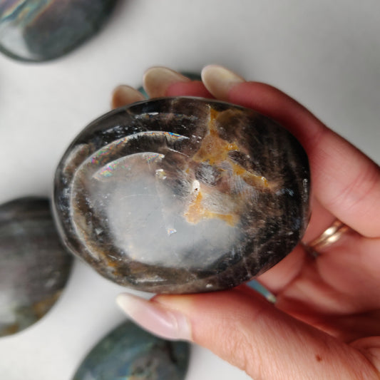 Black Moonstone Palm Stone, Flashy Black Moonstone (#9)