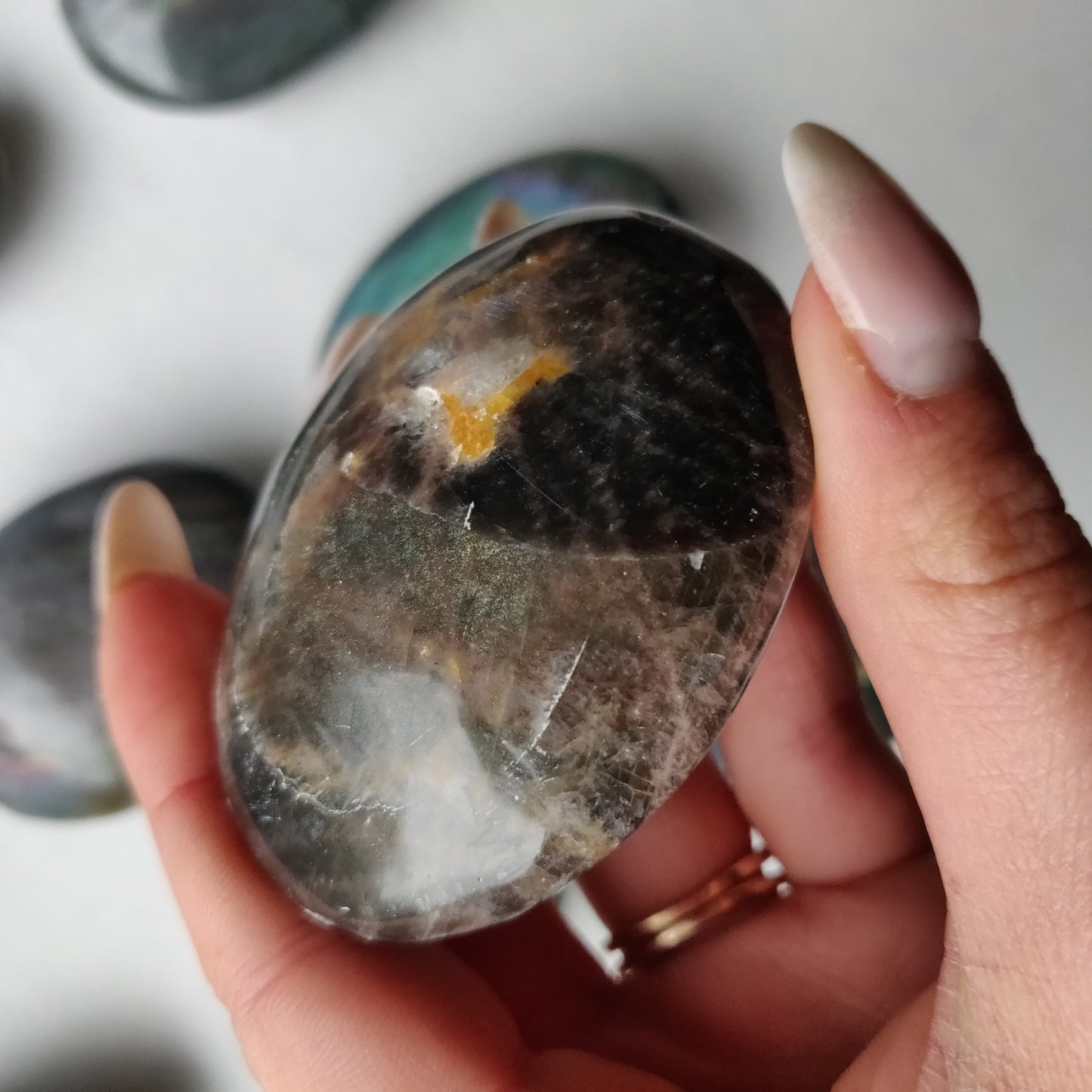 Black Moonstone Palm Stone, Flashy Black Moonstone (#9)