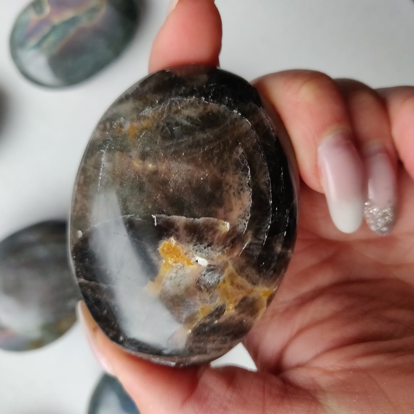 Black Moonstone Palm Stone, Flashy Black Moonstone (#9)