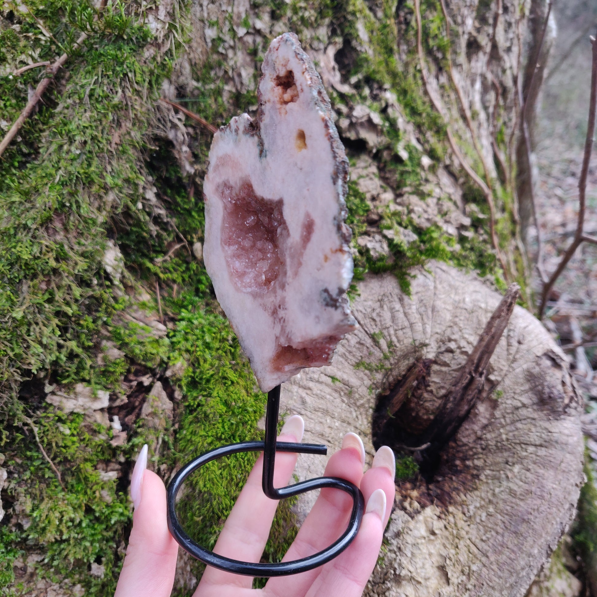 Pink Amethyst Geode Slab on Metal Stand (#4) - Simply Affinity