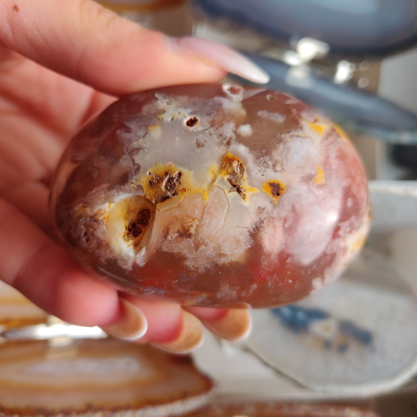Flower Agate Palm Stone (#34)