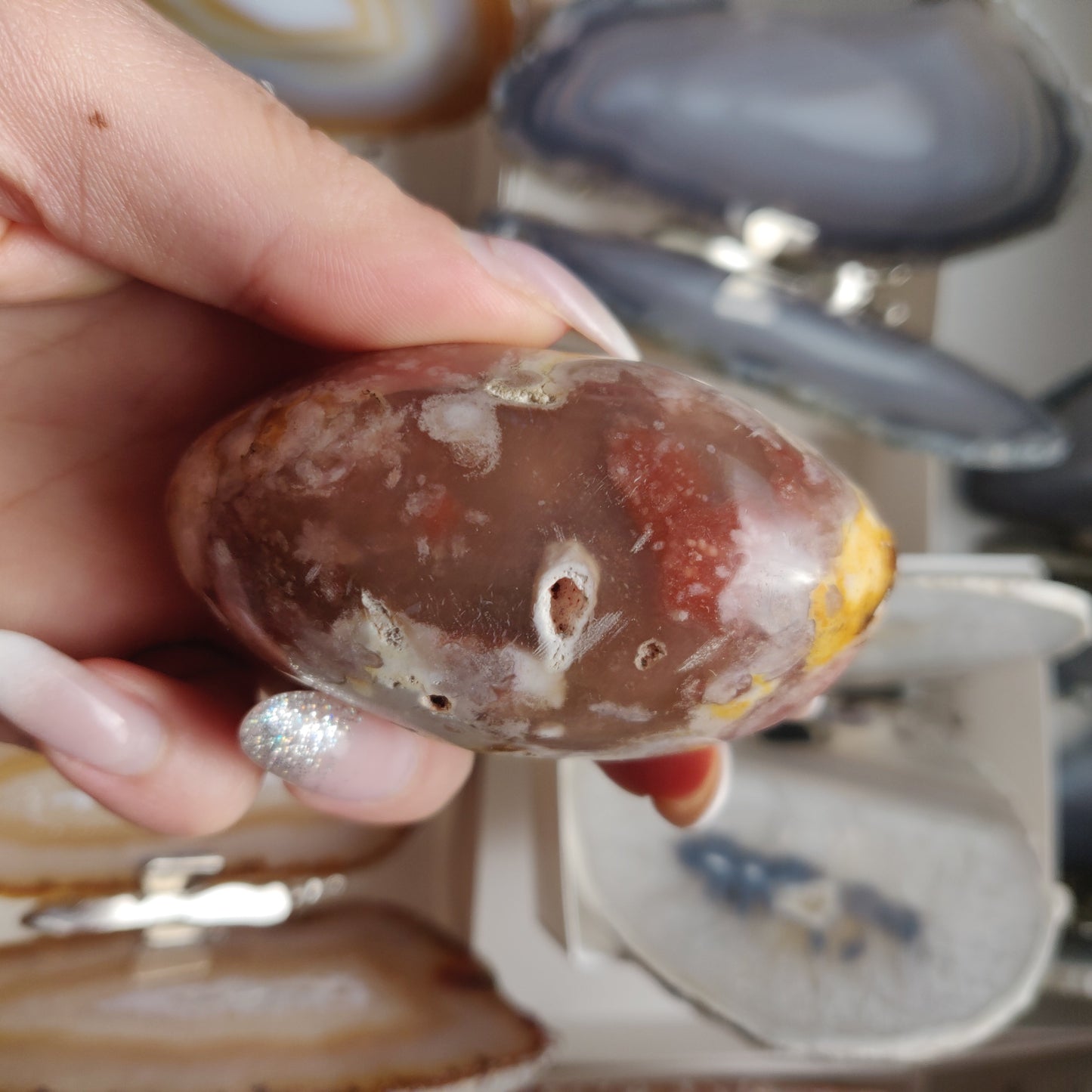 Flower Agate Palm Stone (#34)