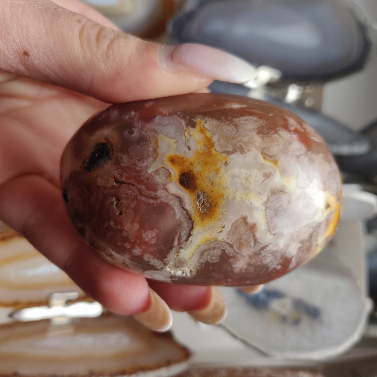Flower Agate Palm Stone (#34)