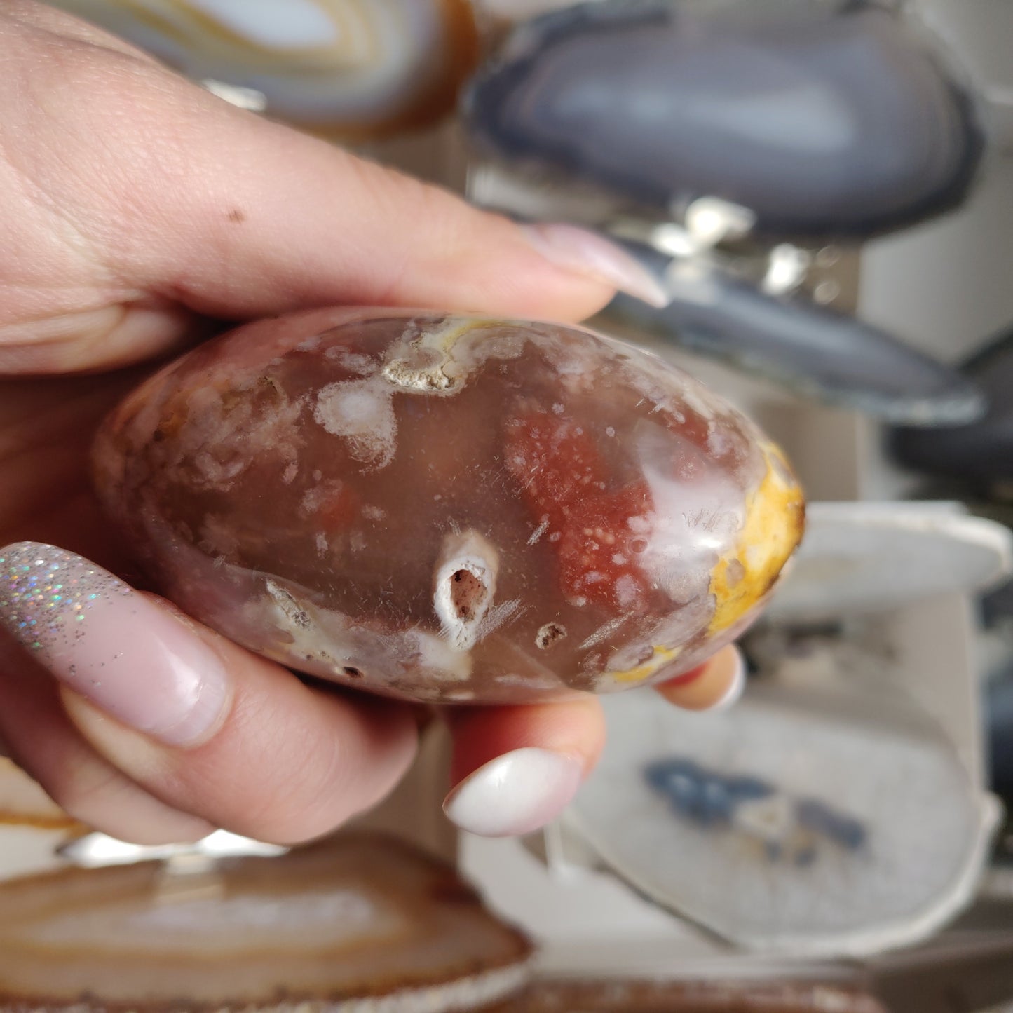 Flower Agate Palm Stone (#34)
