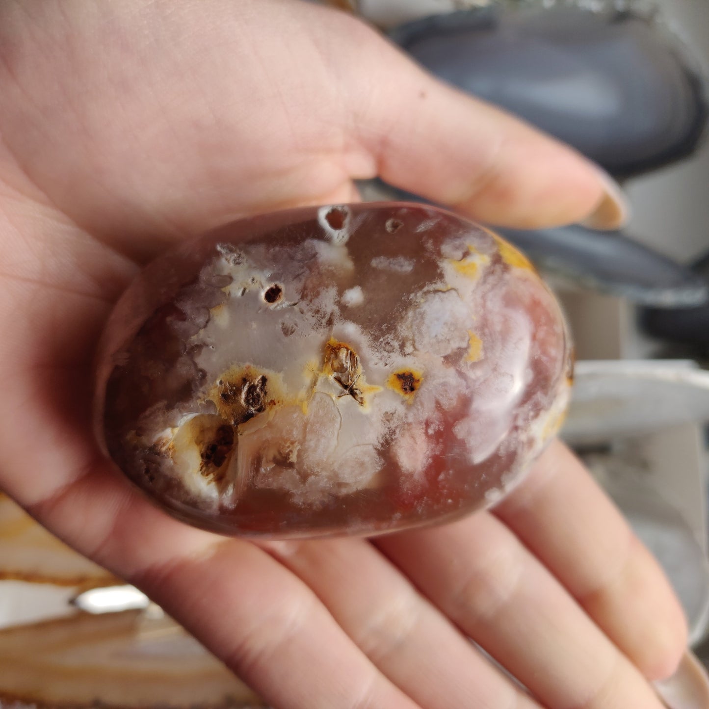 Flower Agate Palm Stone (#34)