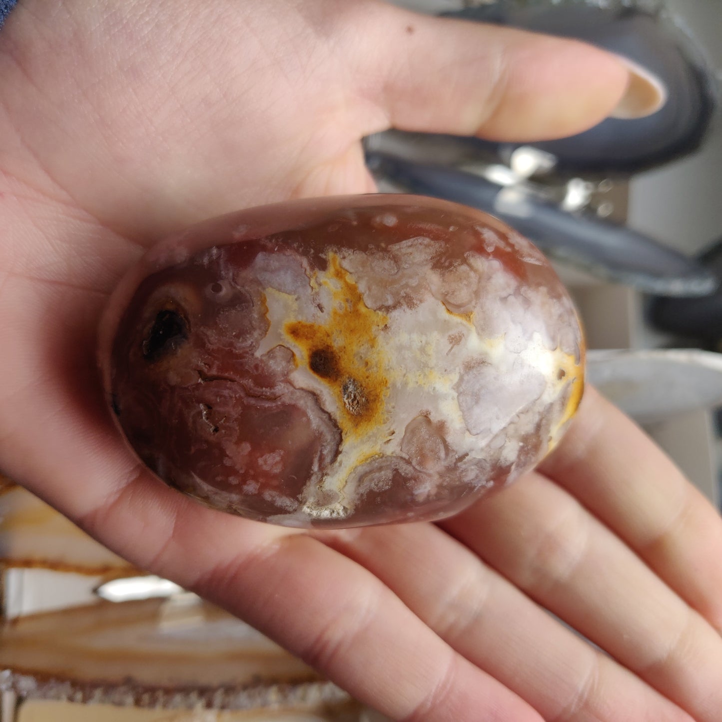 Flower Agate Palm Stone (#34)