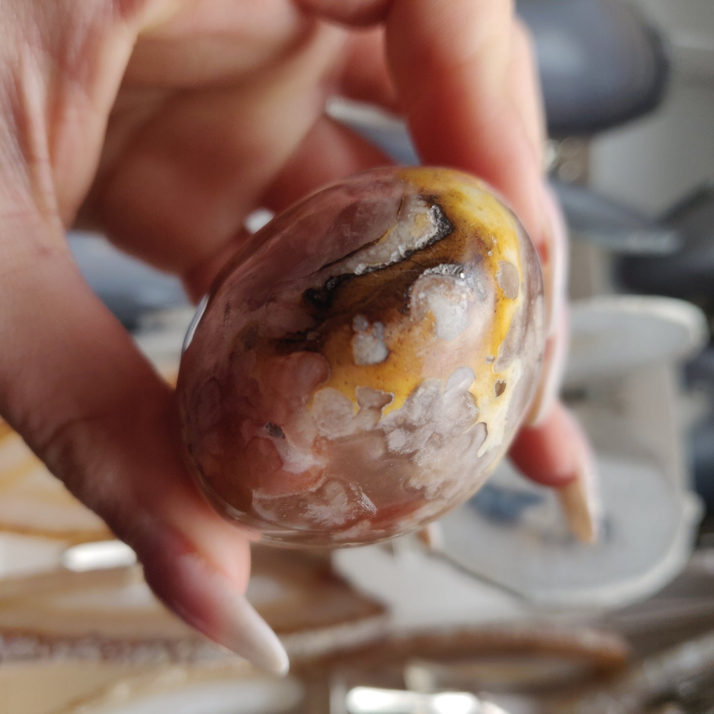 Flower Agate Palm Stone (#34)