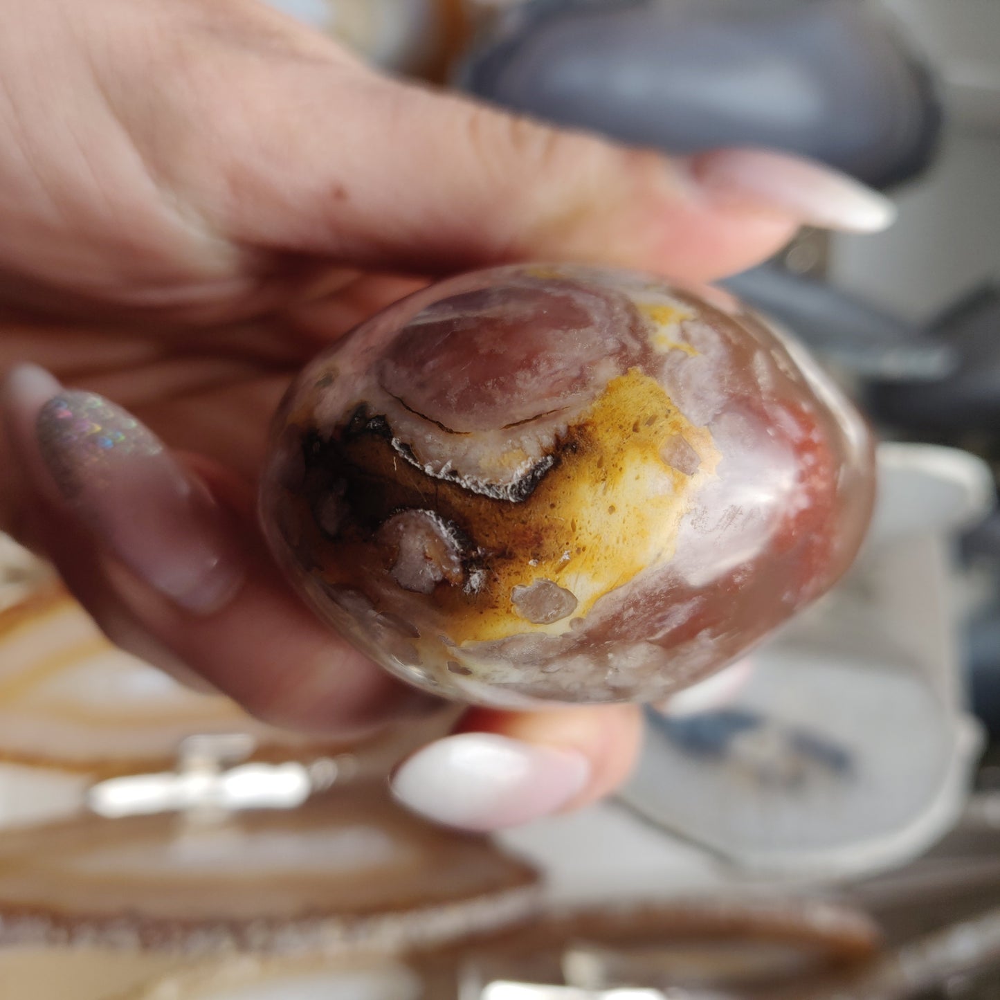 Flower Agate Palm Stone (#34)