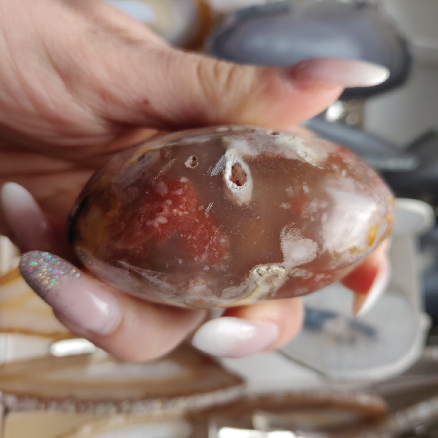 Flower Agate Palm Stone (#34)