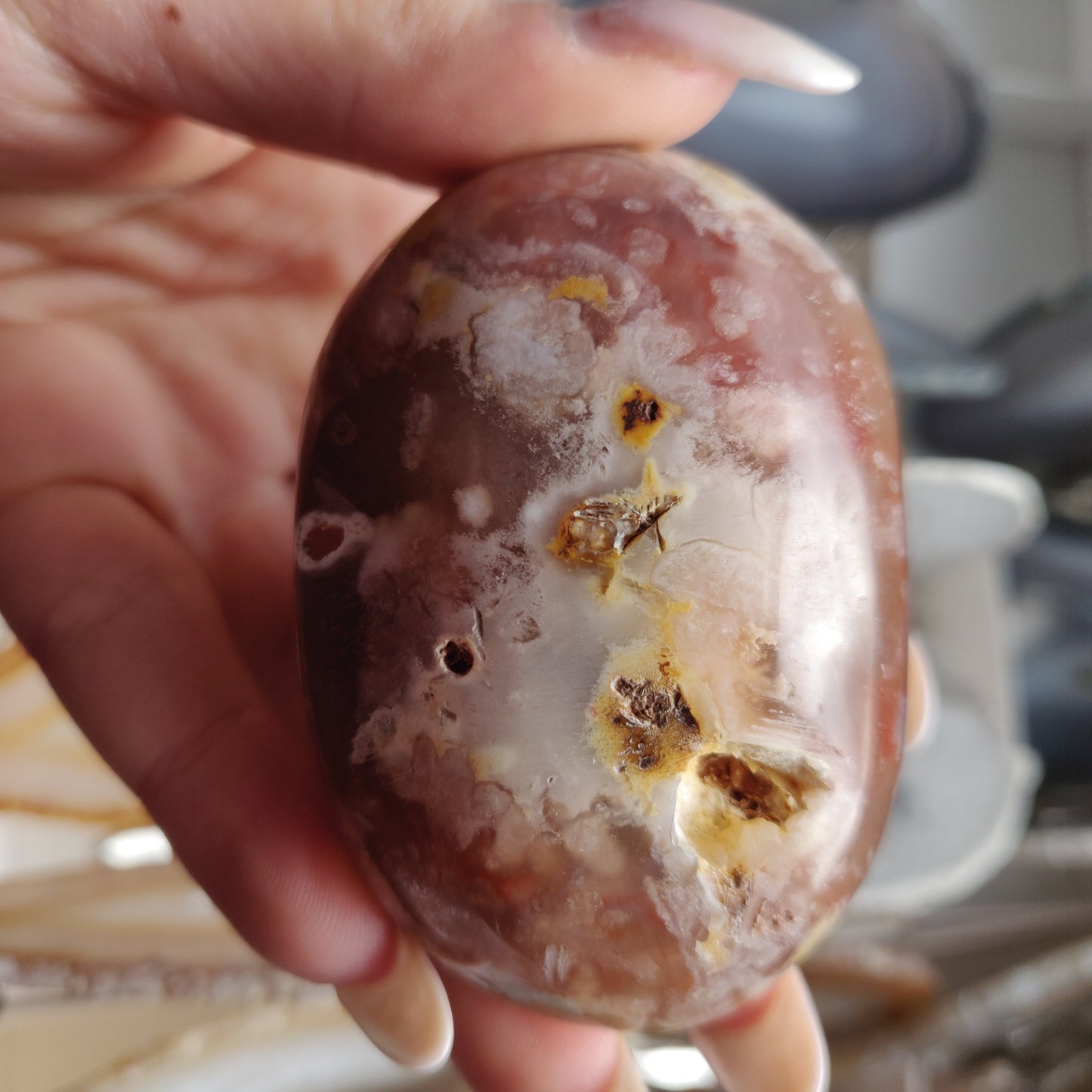 Flower Agate Palm Stone (#34)