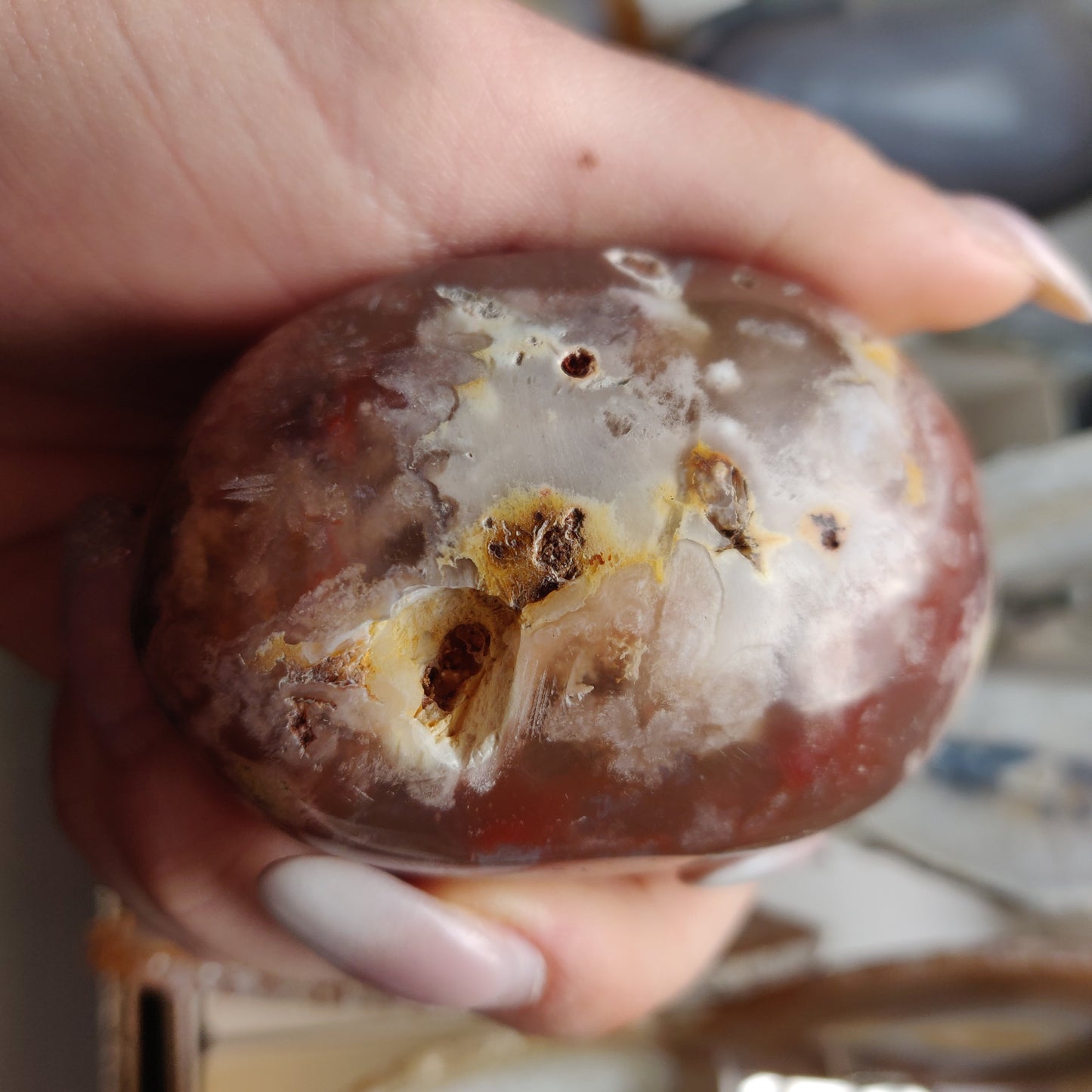 Flower Agate Palm Stone (#34)
