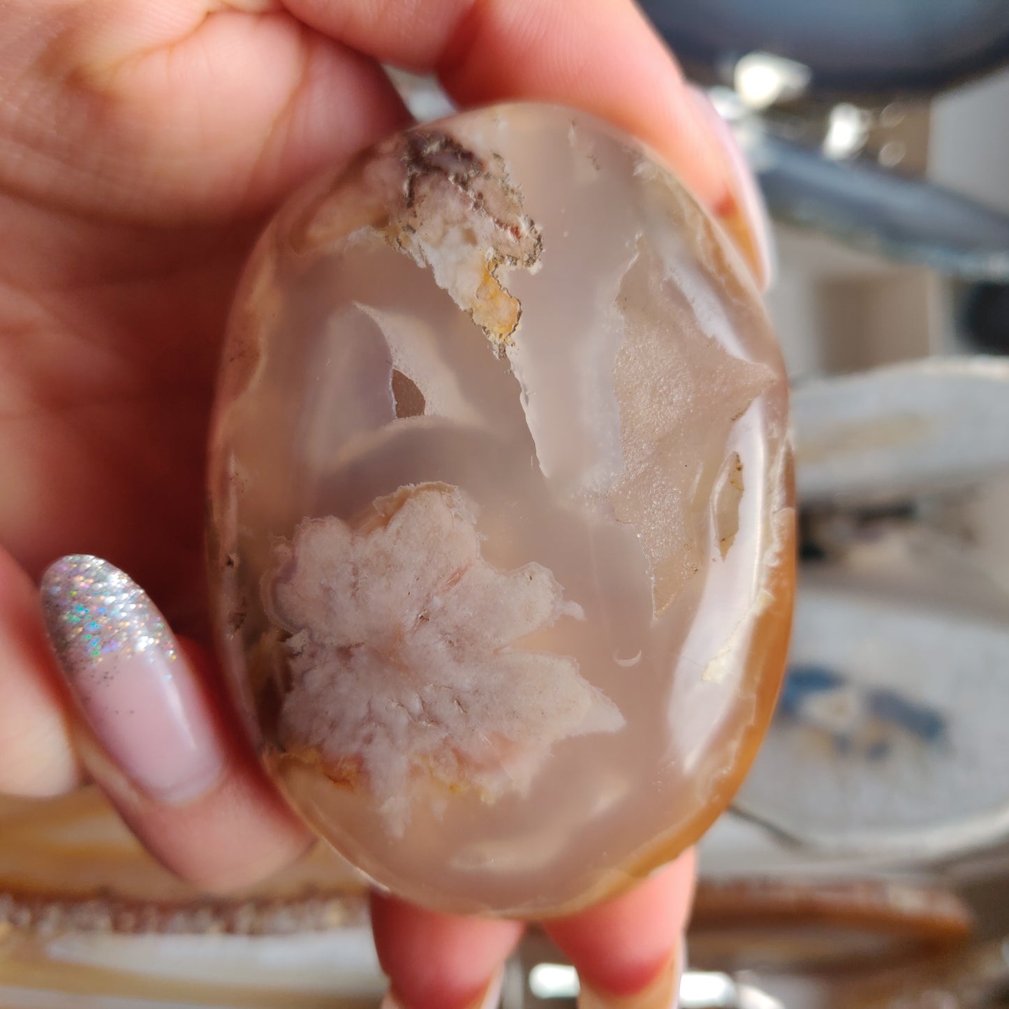Flower Agate Palm Stone (#4)