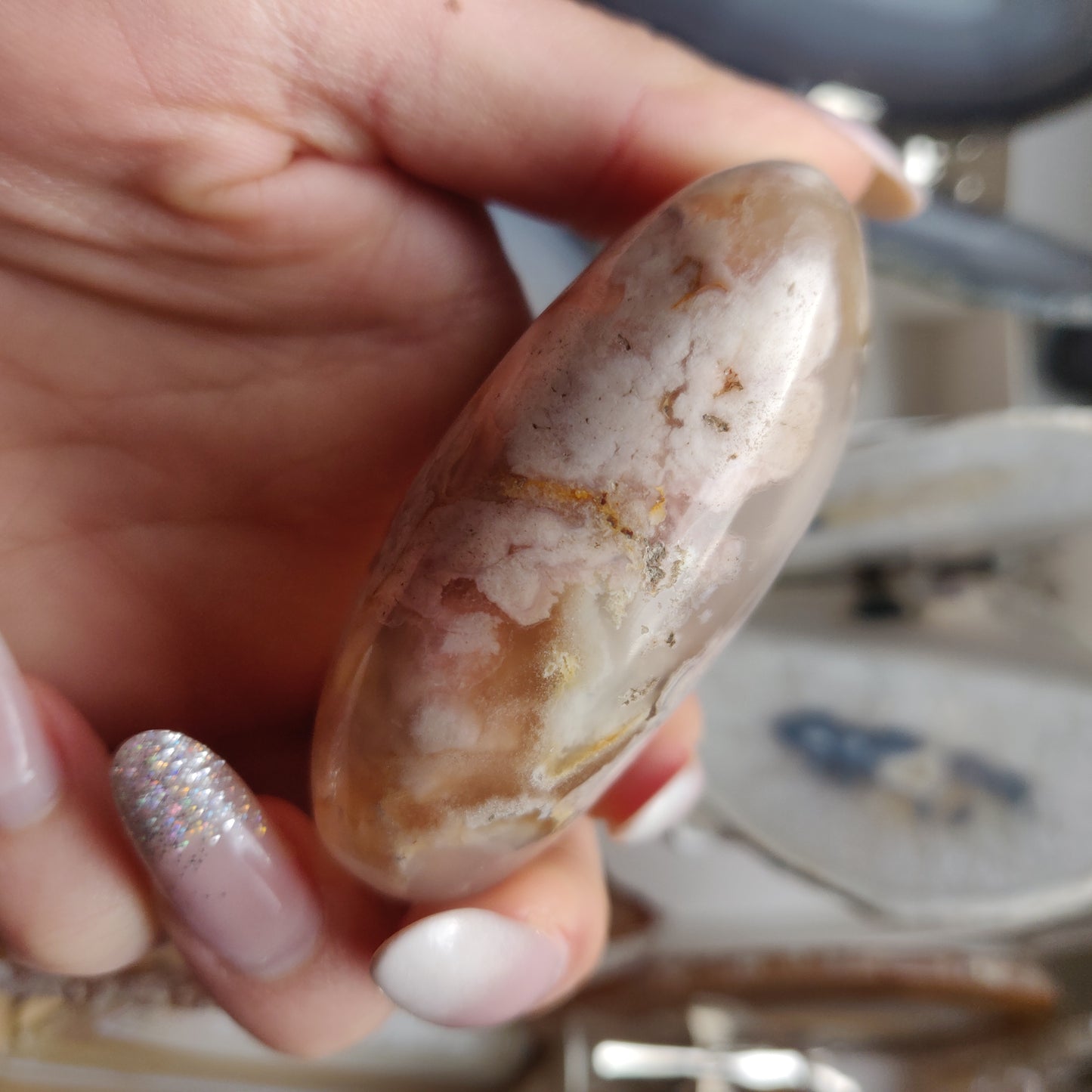 Flower Agate Palm Stone (#4)