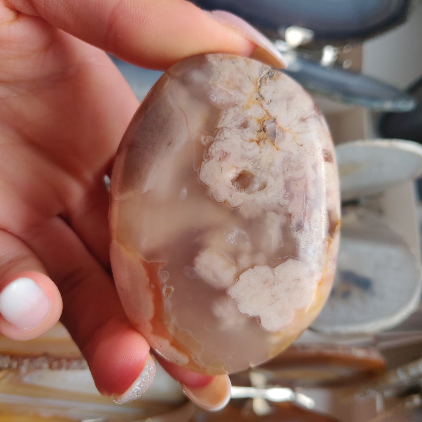 Flower Agate Palm Stone (#4)