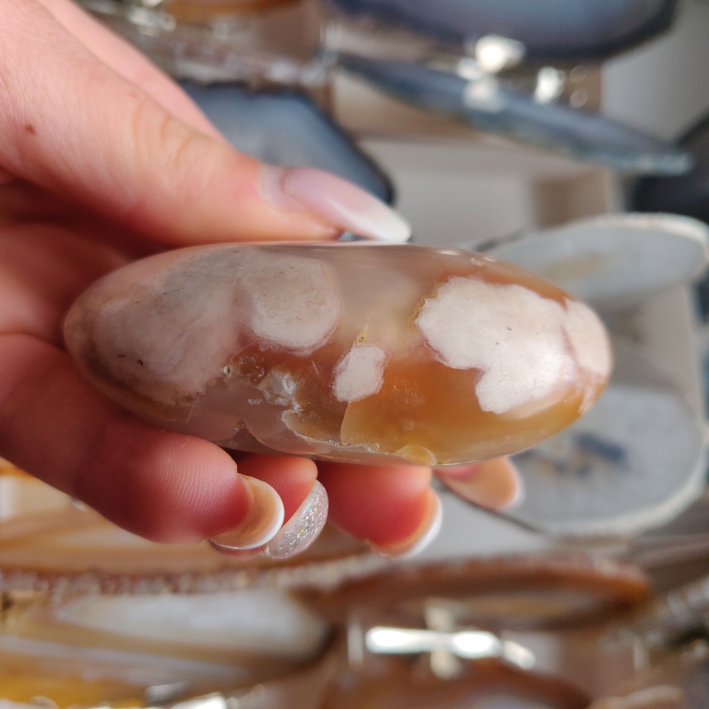 Flower Agate Palm Stone (#4)