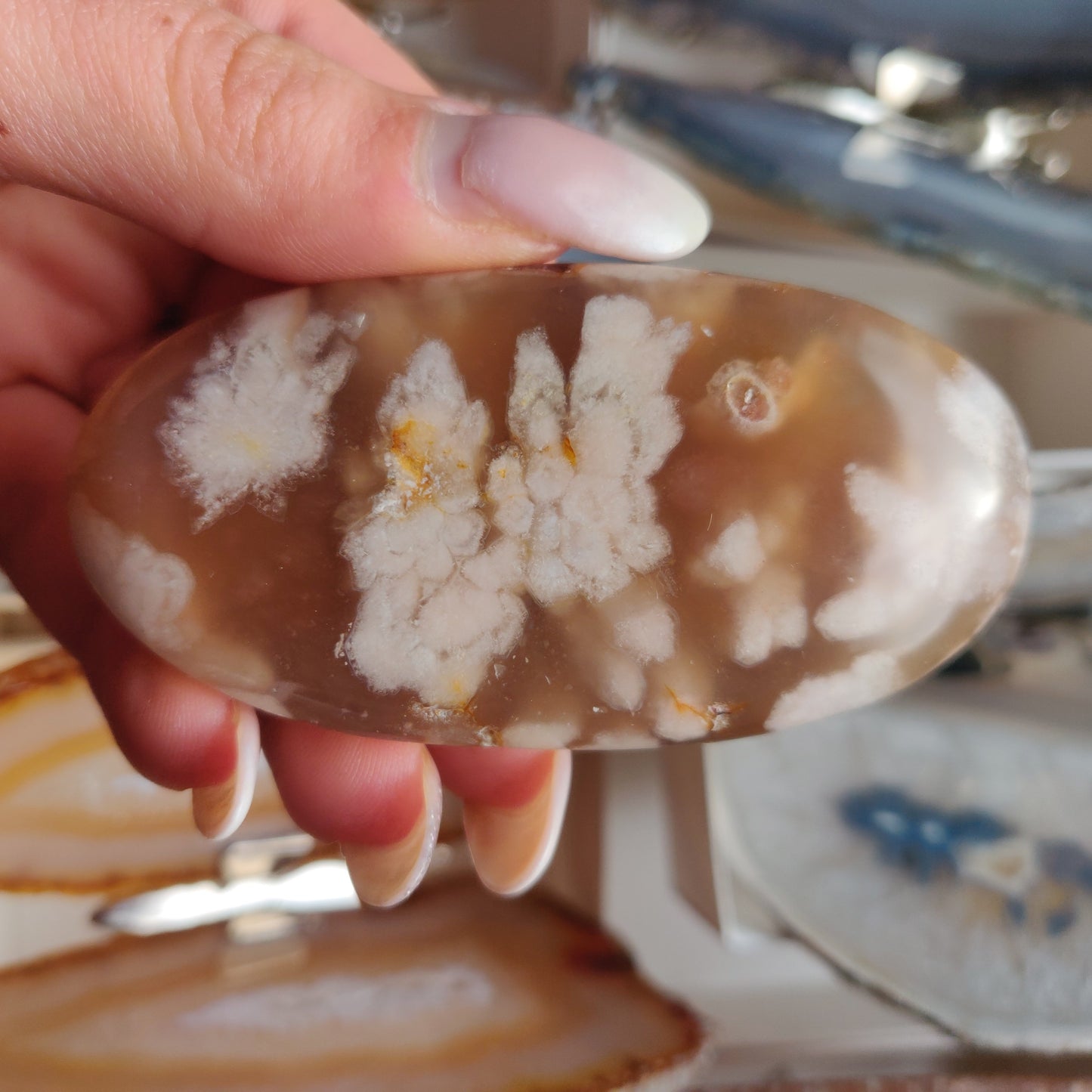 Flower Agate Palm Stone (#36)