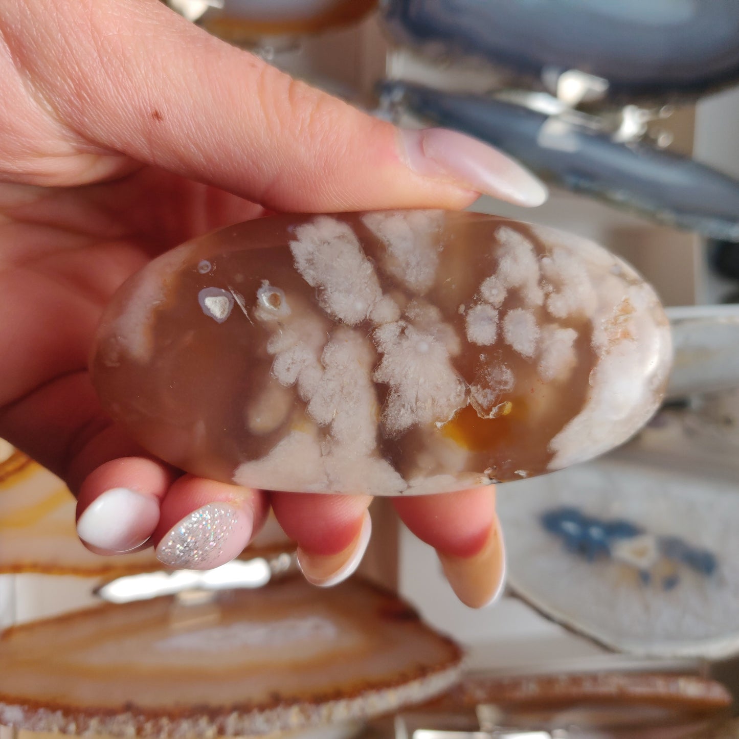 Flower Agate Palm Stone (#36)