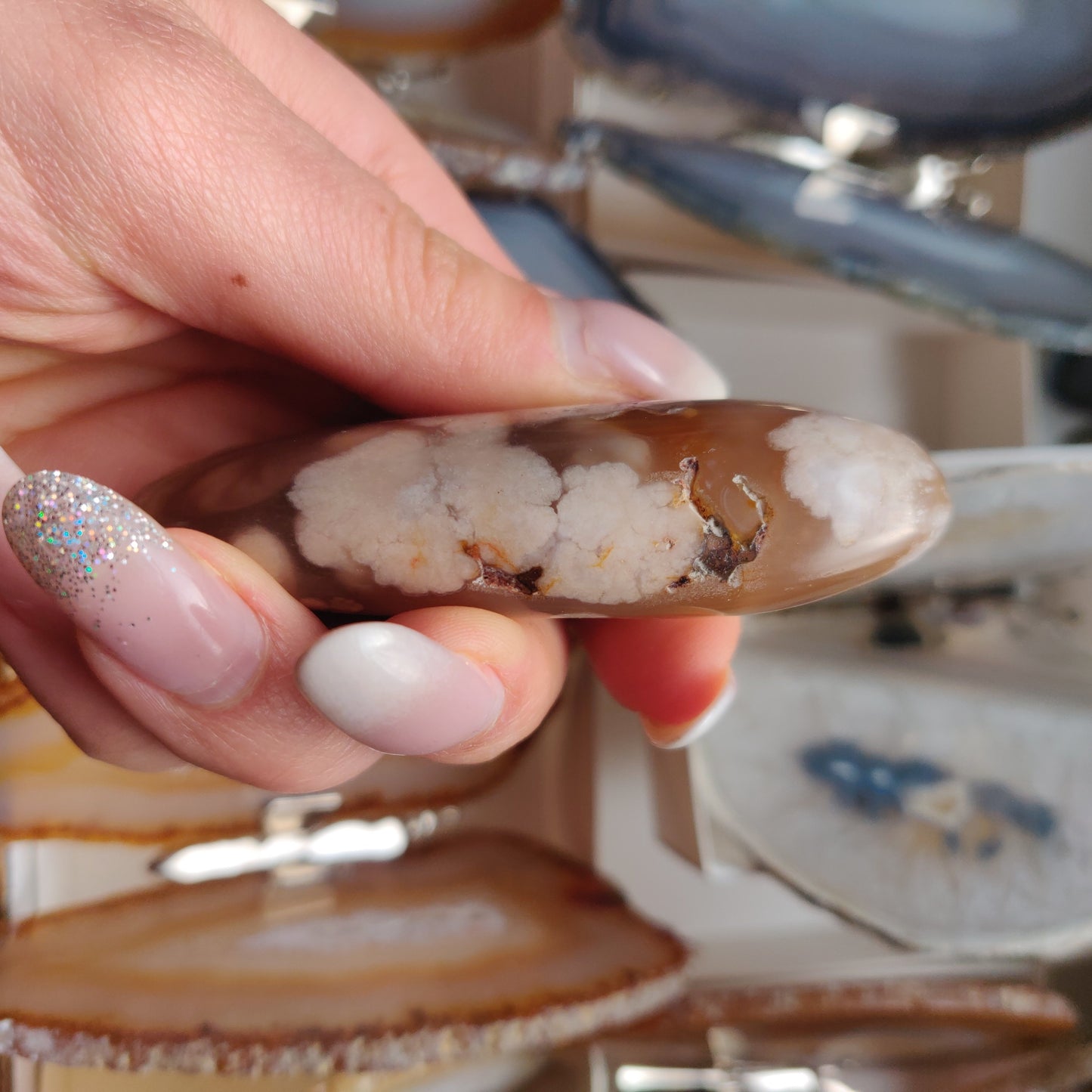 Flower Agate Palm Stone (#36)