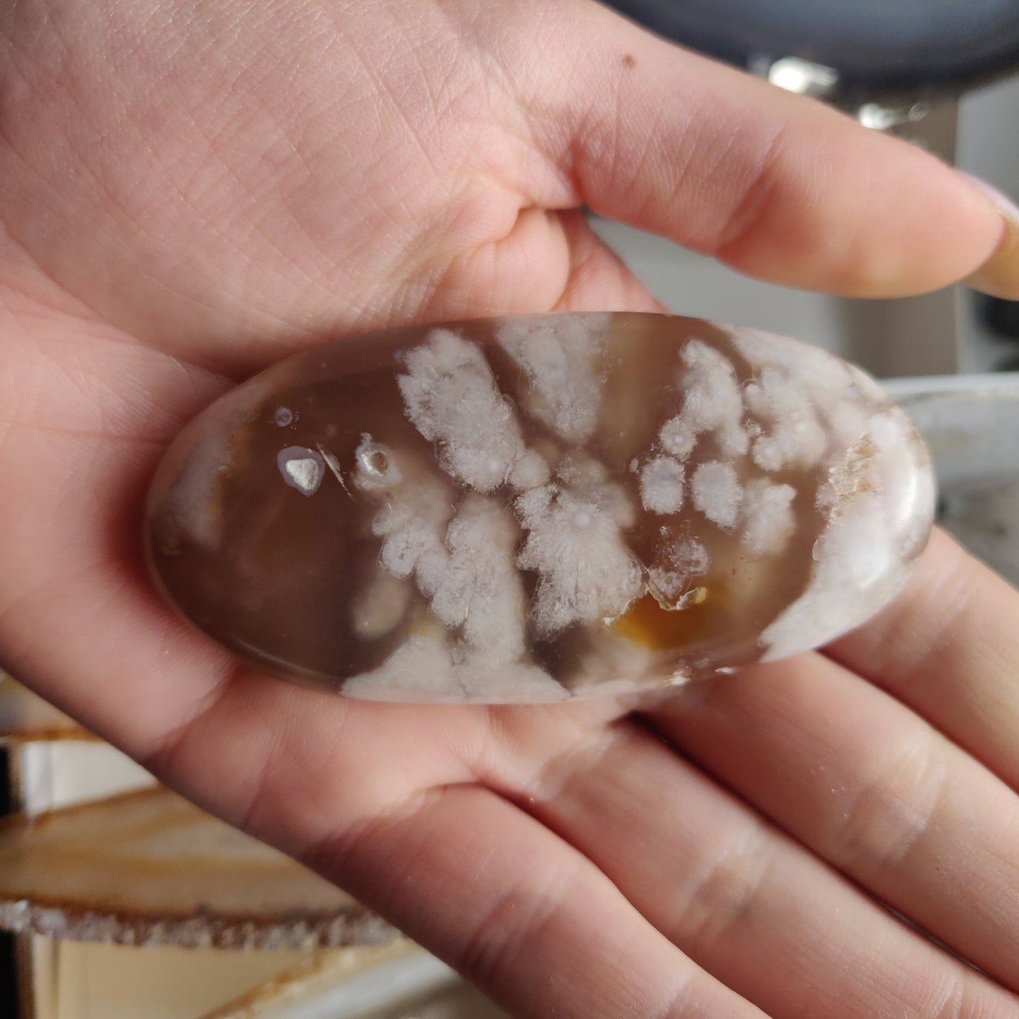 Flower Agate Palm Stone (#36)