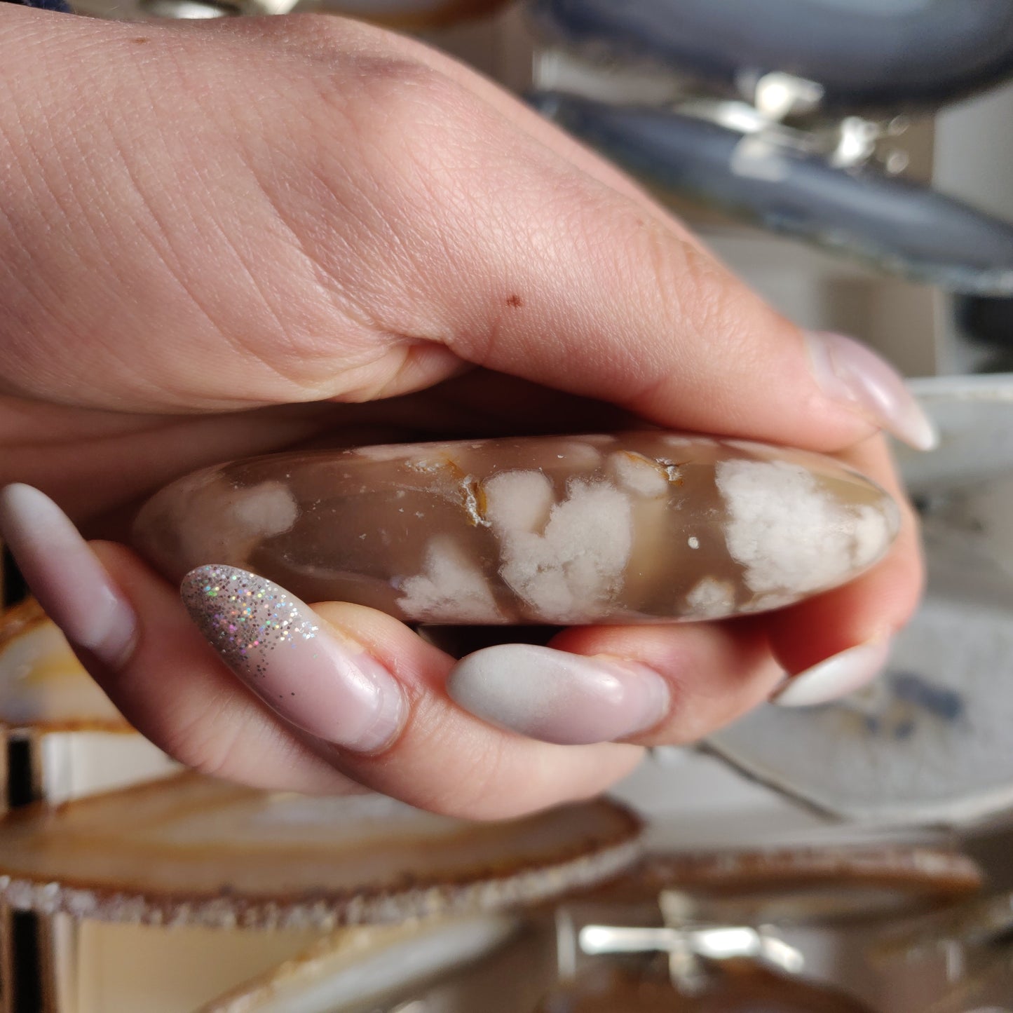 Flower Agate Palm Stone (#36)