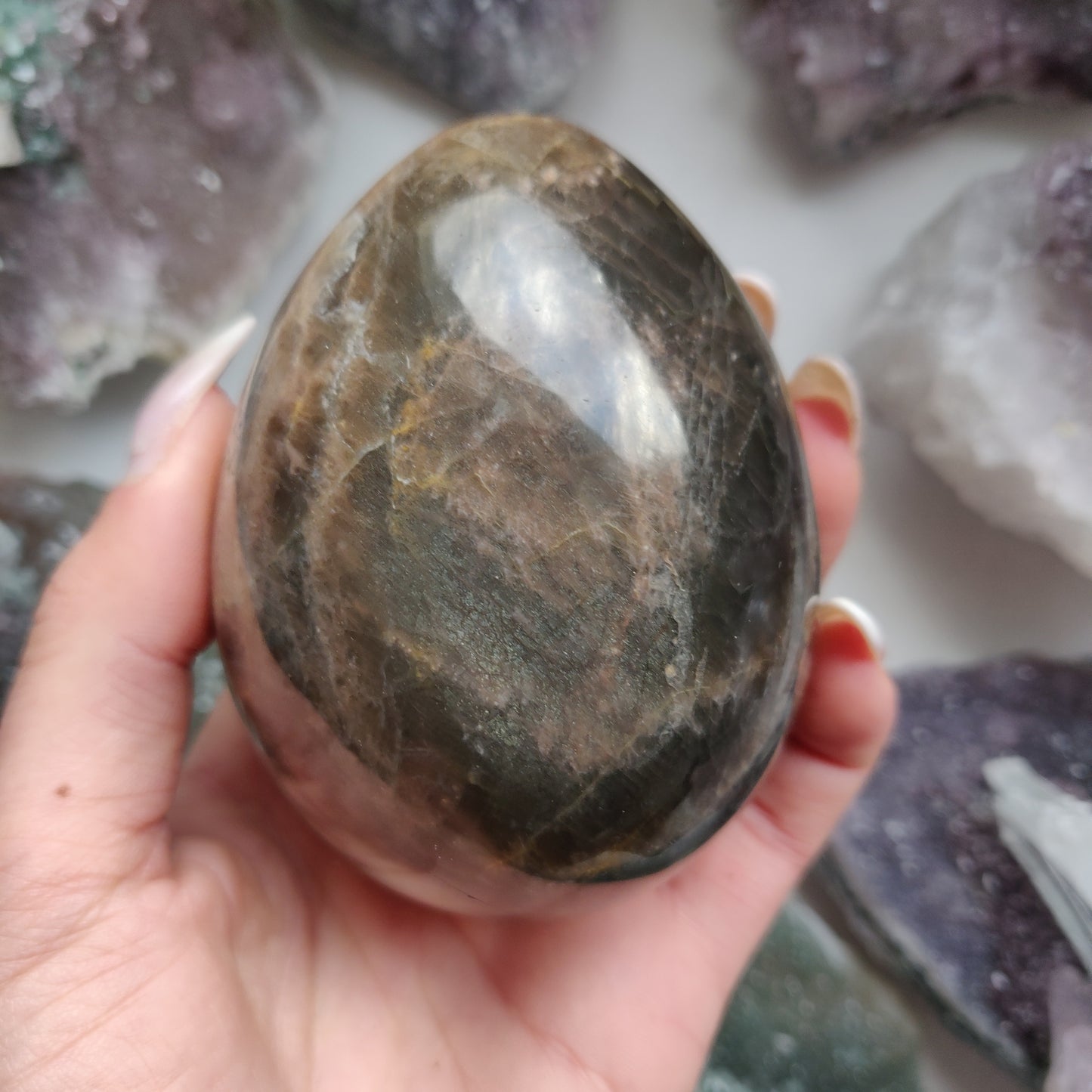 Large Black Moonstone Egg (#1)