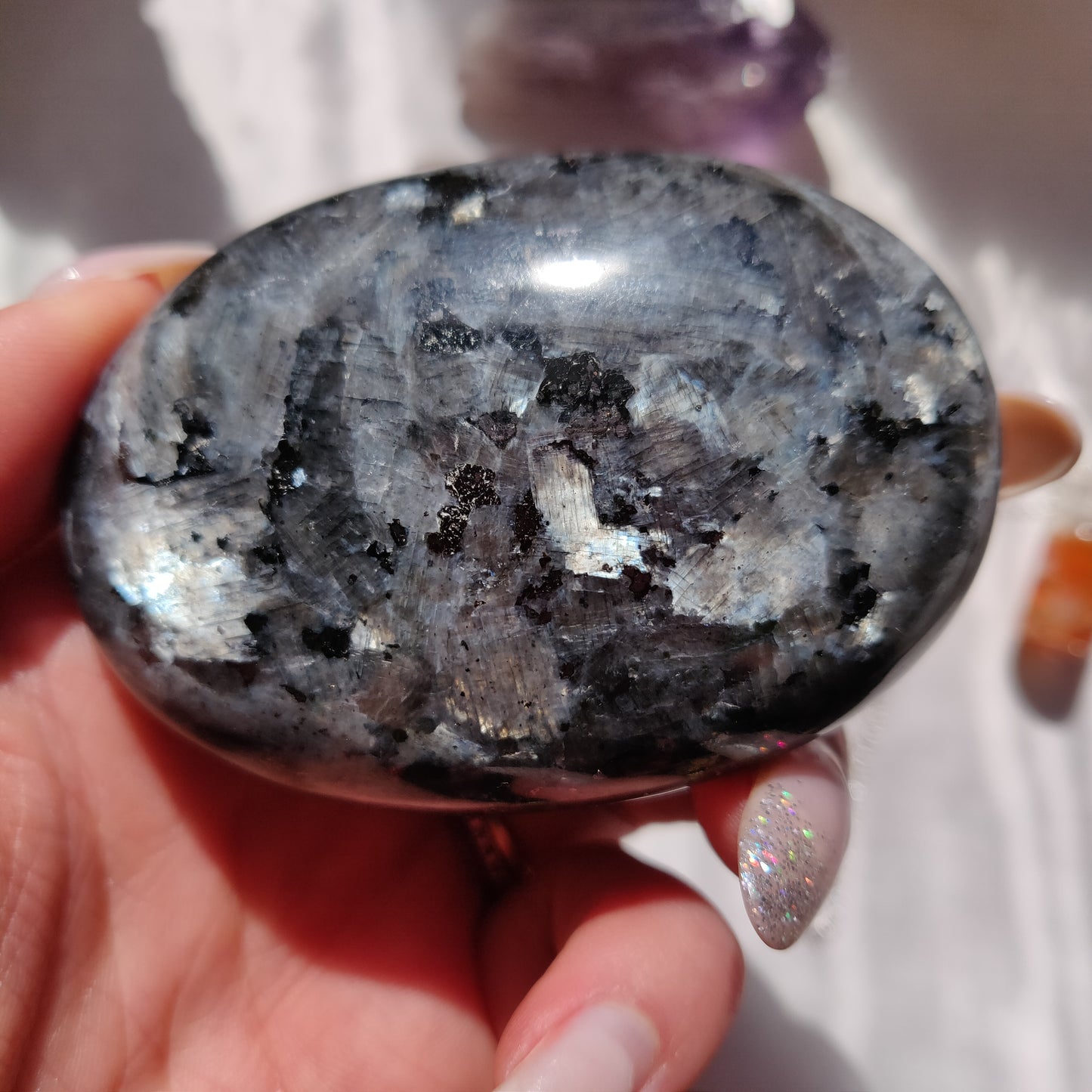 Larvikite Palm Stone (#5)