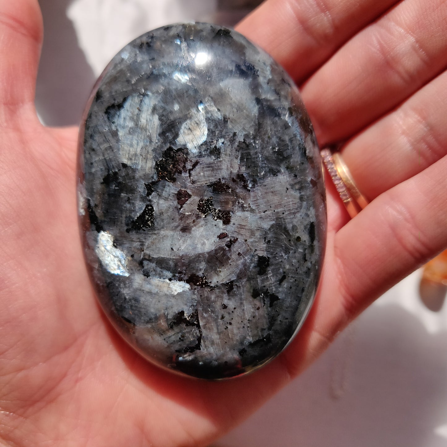Larvikite Palm Stone (#5)