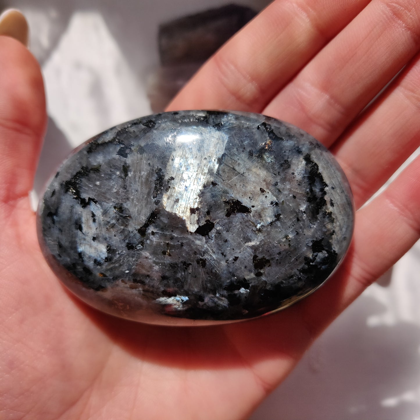 Larvikite Palm Stone (#5)
