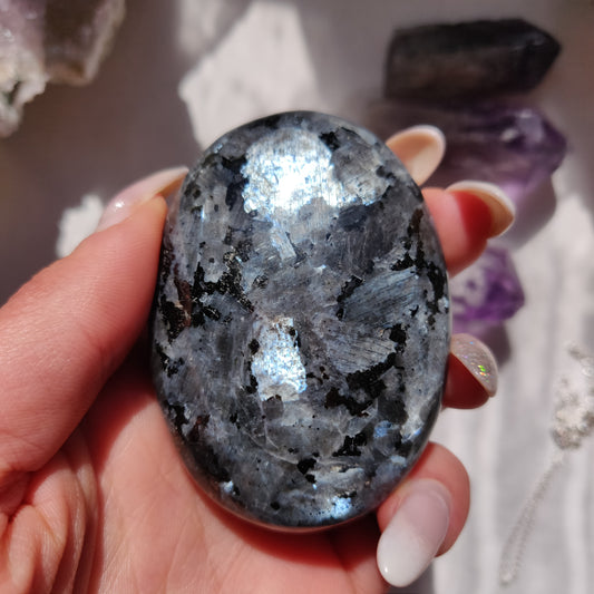 Larvikite Palm Stone (#8)