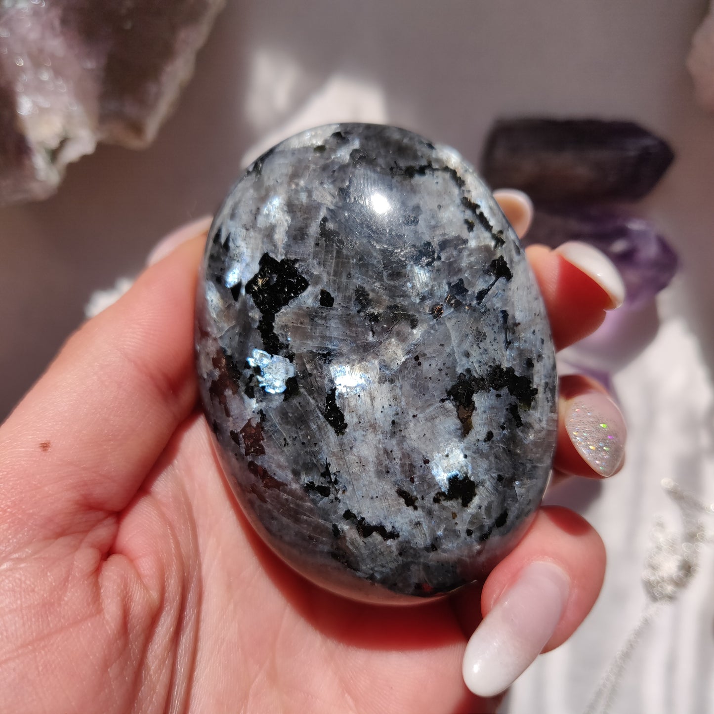 Larvikite Palm Stone (#9)