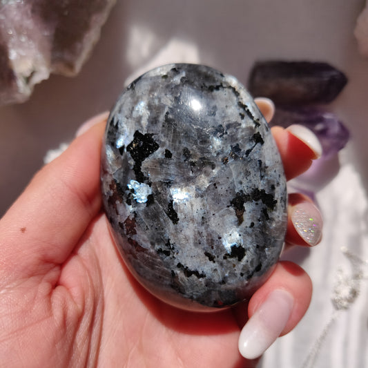 Larvikite Palm Stone (#9)
