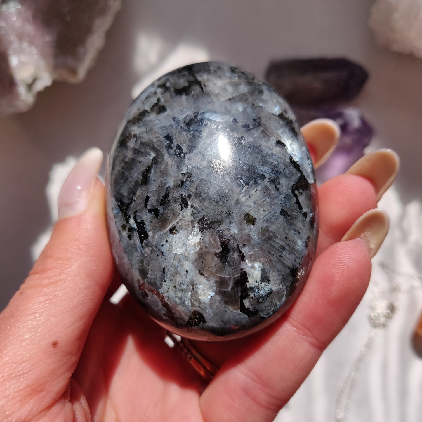 Larvikite Palm Stone (#9)