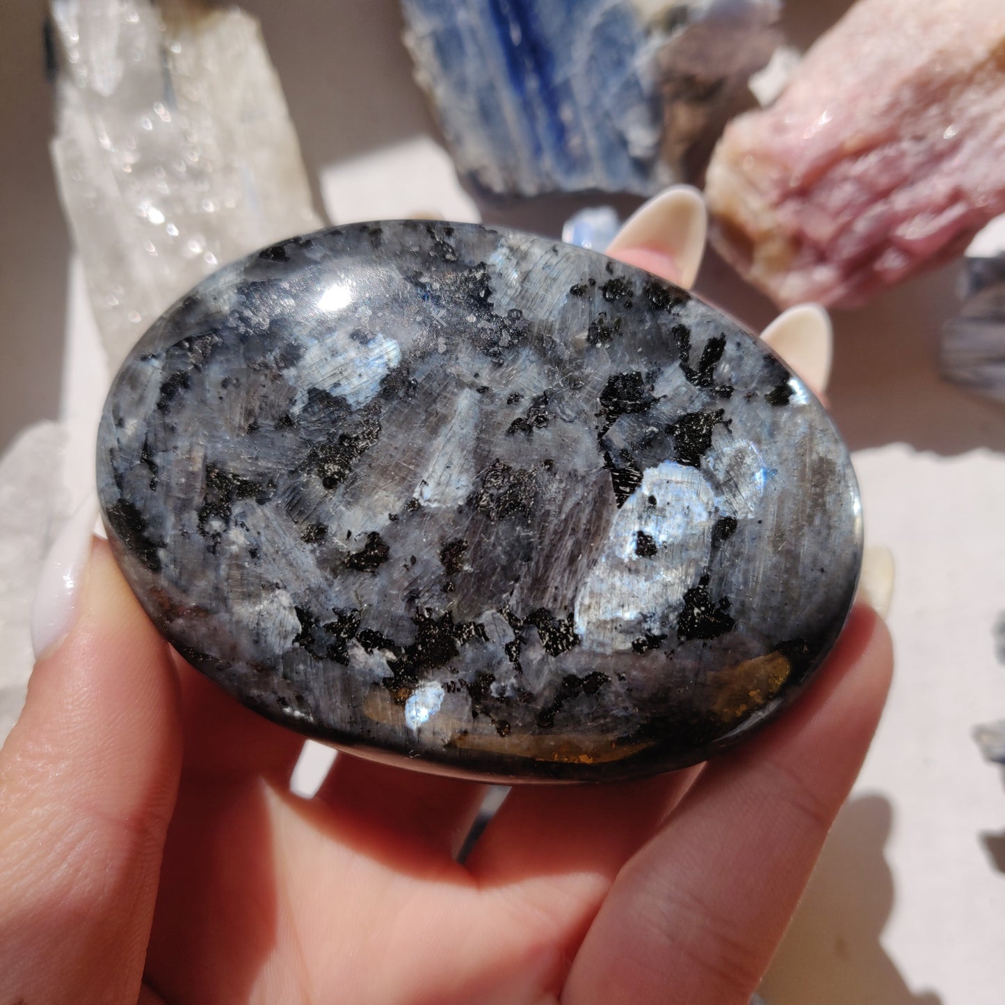 Larvikite Palm Stone (#2)