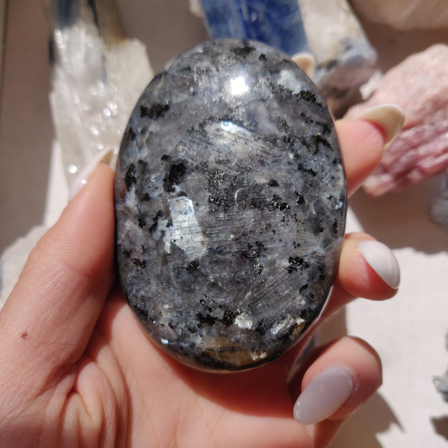 Larvikite Palm Stone (#2)
