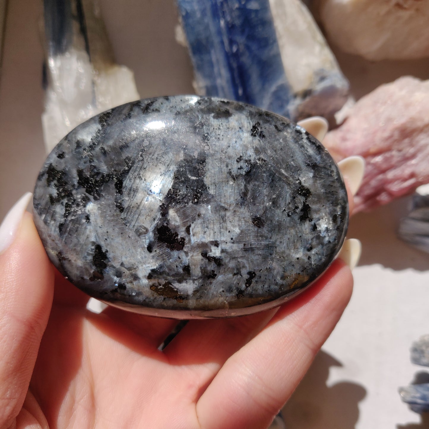 Larvikite Palm Stone (#2)