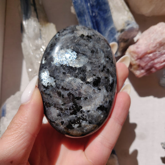 Larvikite Palm Stone (#2)