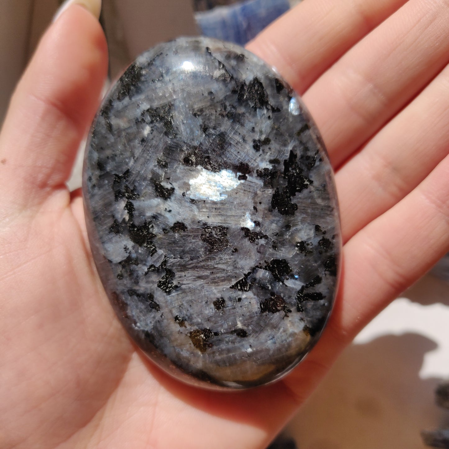 Larvikite Palm Stone (#2)