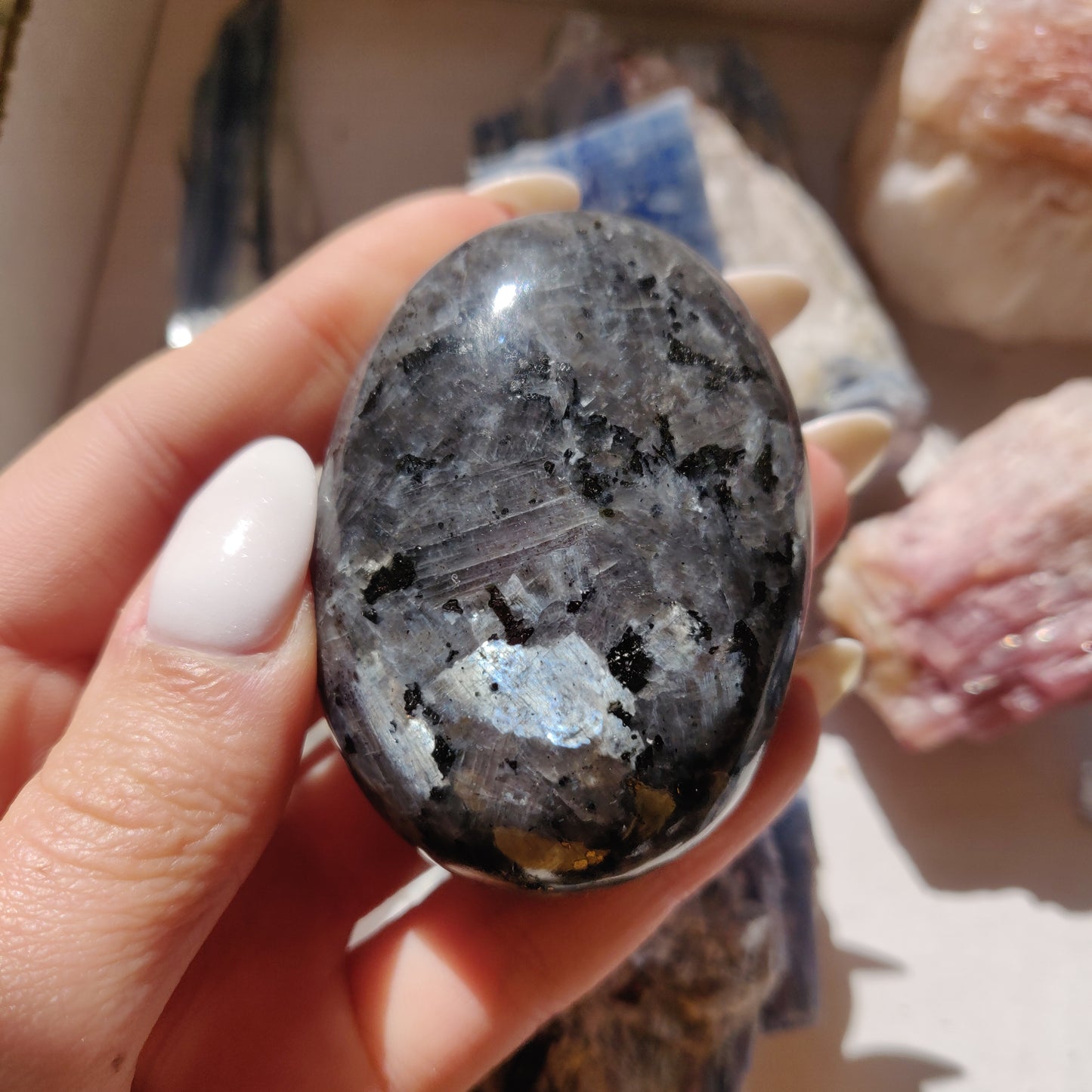Larvikite Palm Stone (#6)