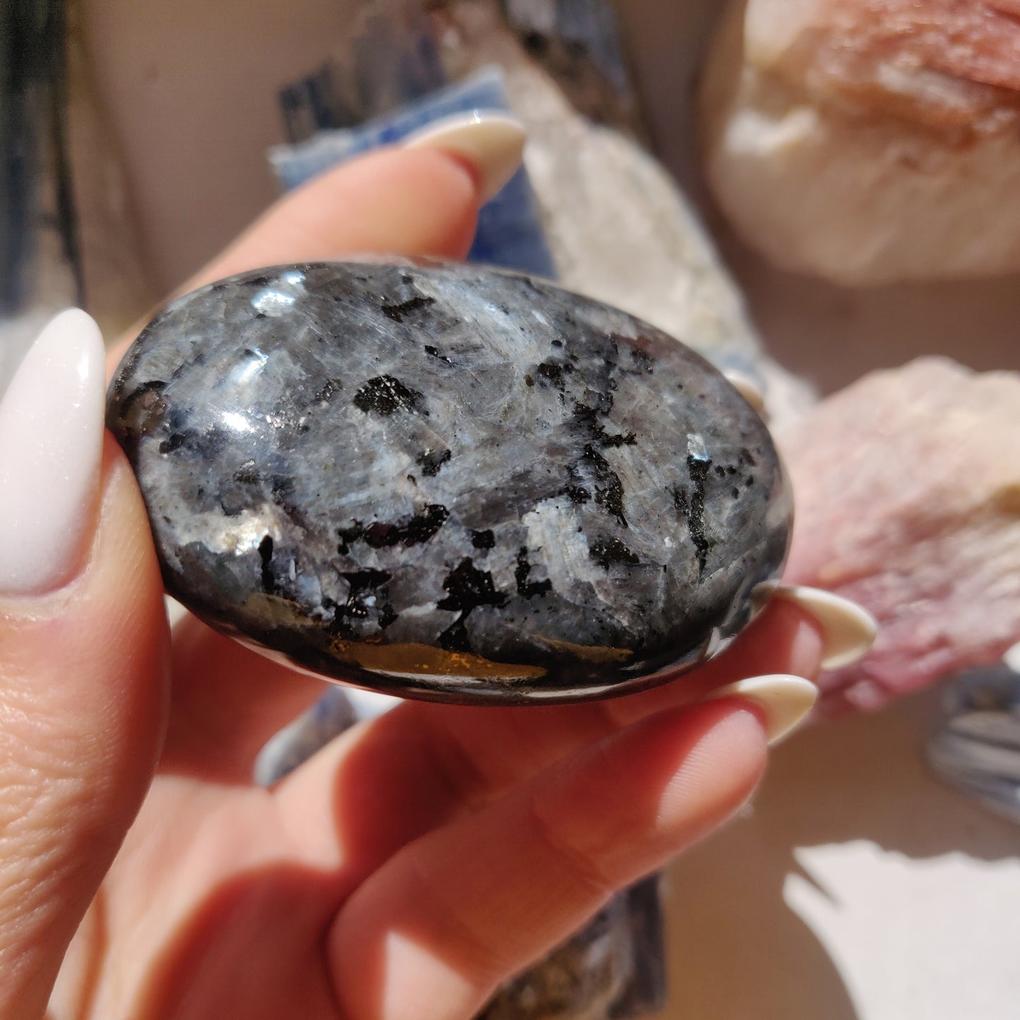Larvikite Palm Stone (#6)