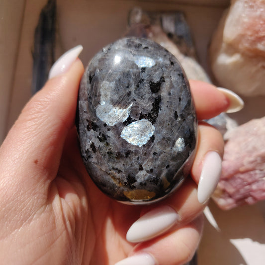 Larvikite Palm Stone (#6)