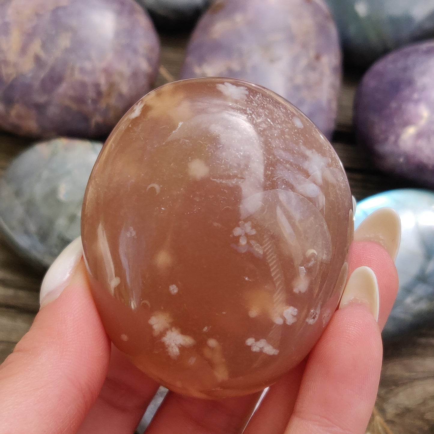 Flower Agate Palm Stone (#3)