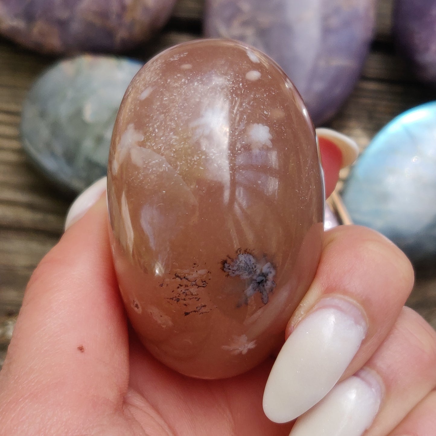 Flower Agate Palm Stone (#3)
