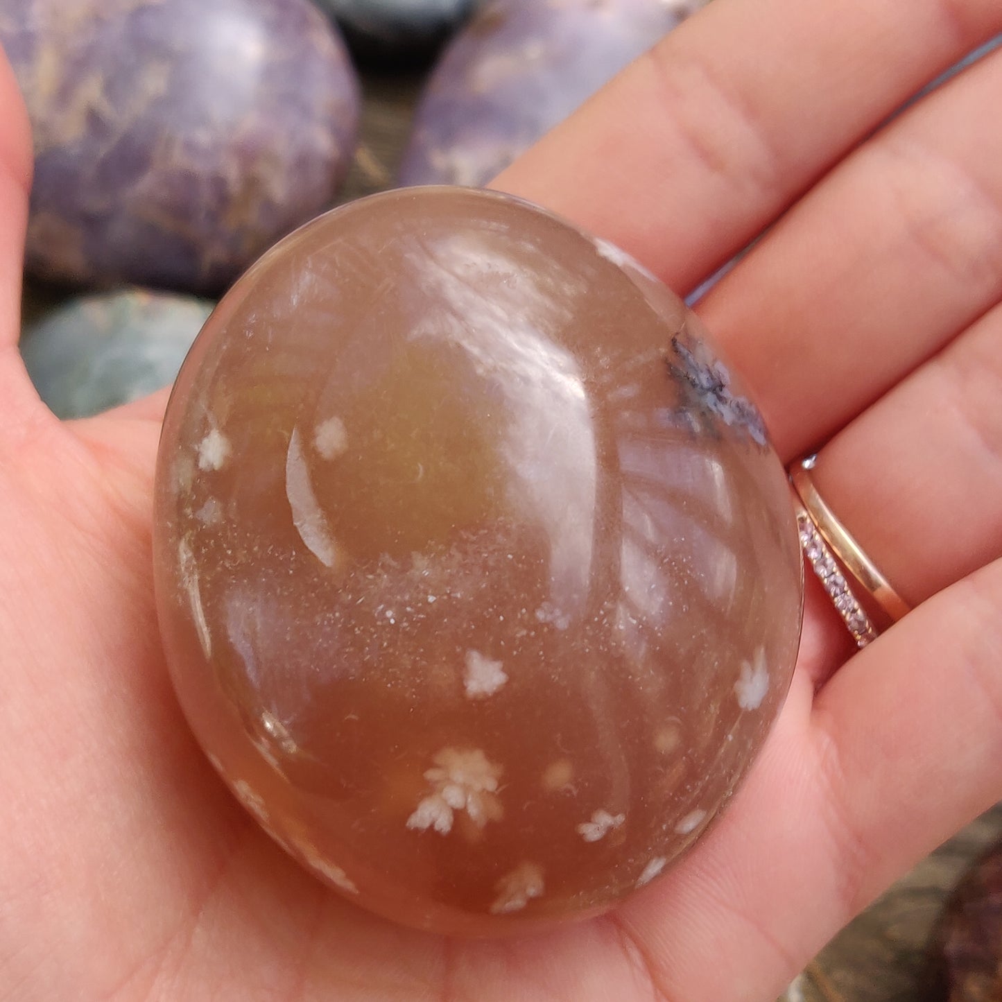 Flower Agate Palm Stone (#3)
