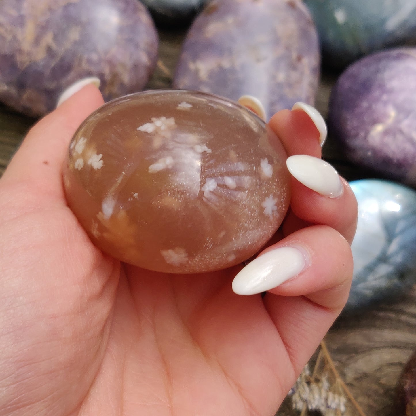 Flower Agate Palm Stone (#3)