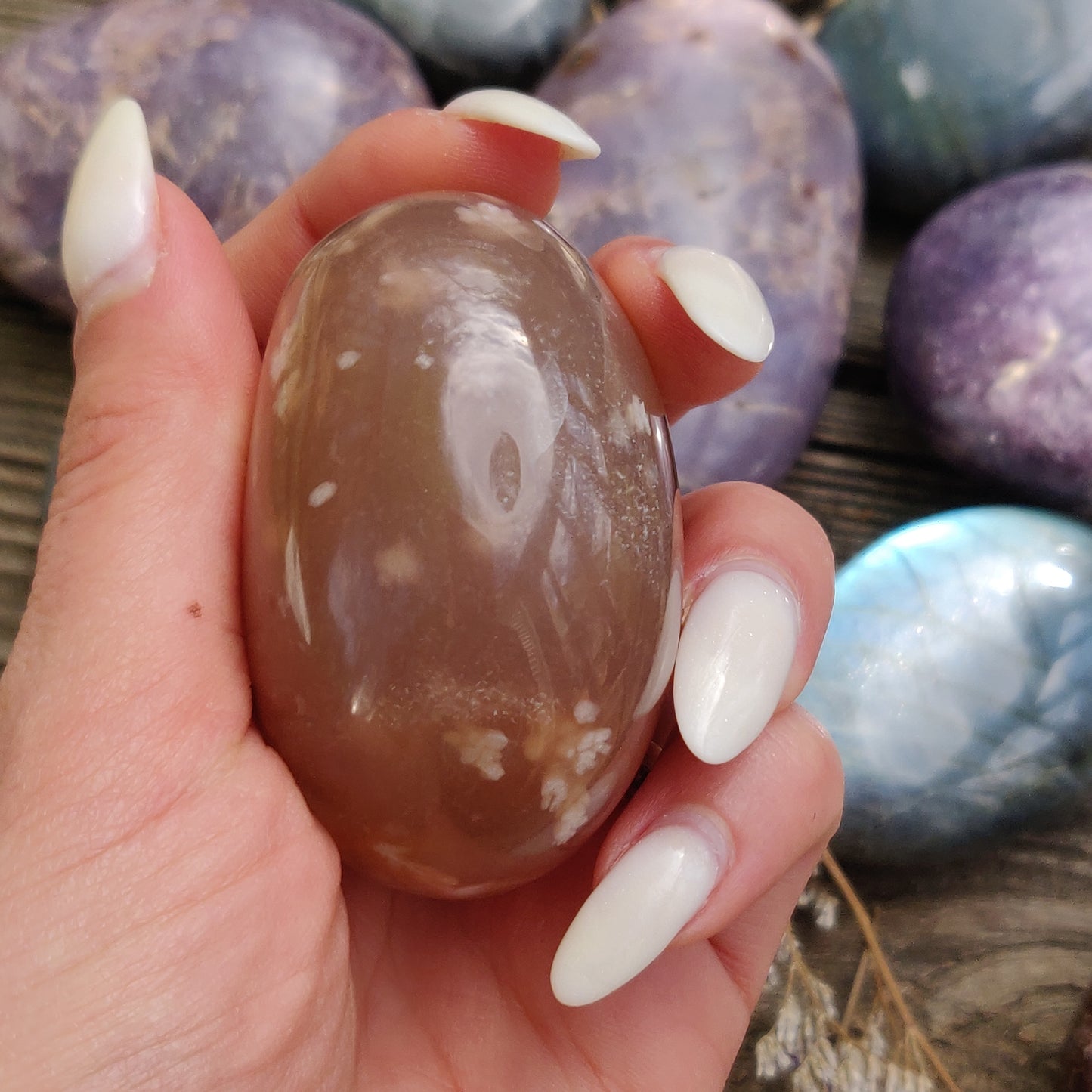 Flower Agate Palm Stone (#3)