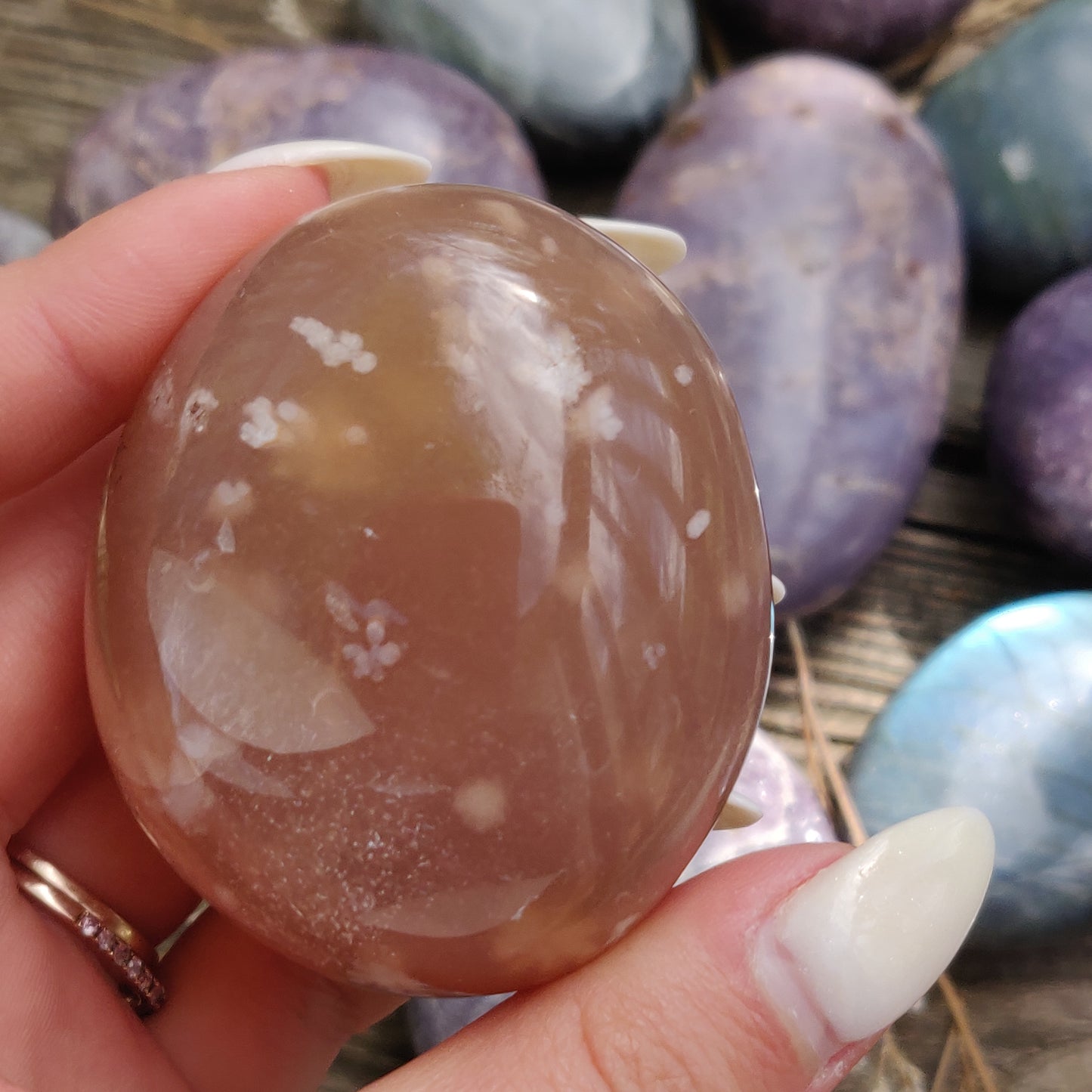 Flower Agate Palm Stone (#3)