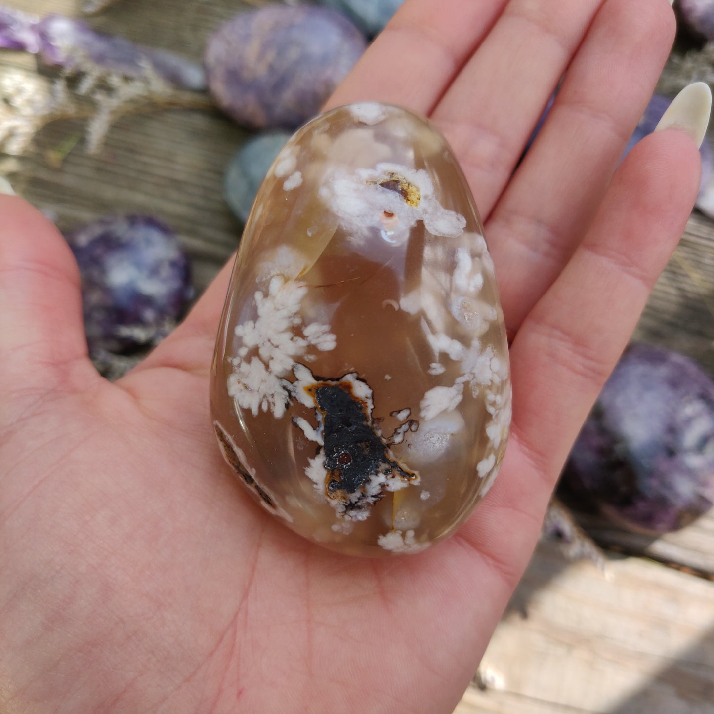 Flower Agate Palm Stone (#28)