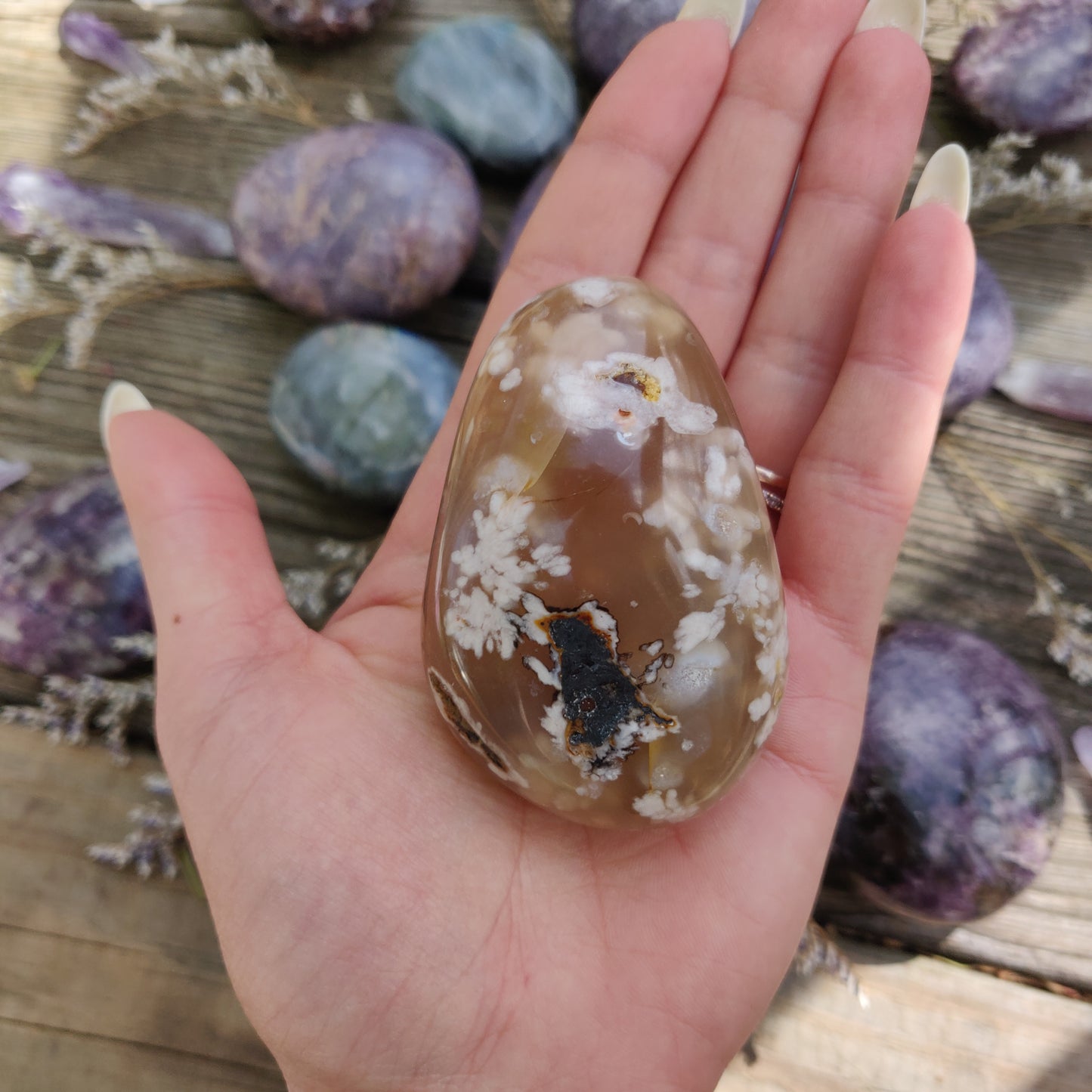 Flower Agate Palm Stone (#28)